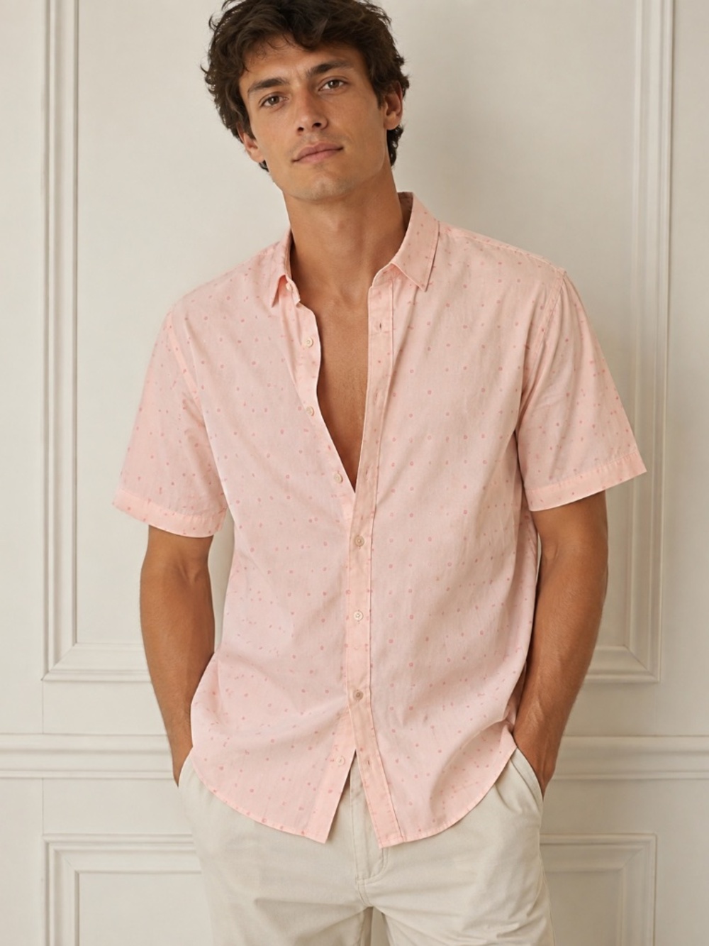 Mr Turk Slim Jim Pink Micro Print Cotton Shirt NWT $248 USA SIZE MEDIUM